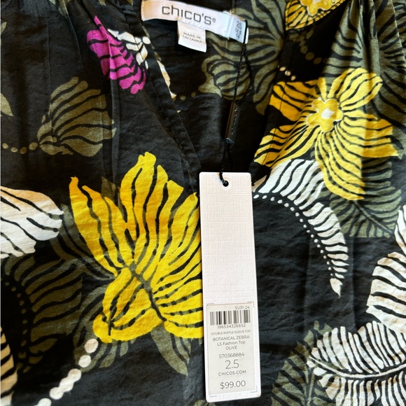 NWT Chico’s Botanical Zebra Multi Color Ruffle Sleeve Blouse 2.5 - Picture 7 of 12